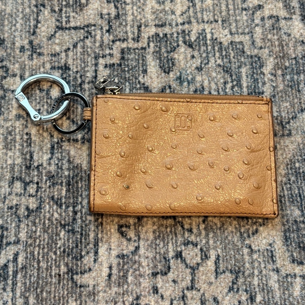 Oventure Beige Ostrich Print Leather Card Wallet